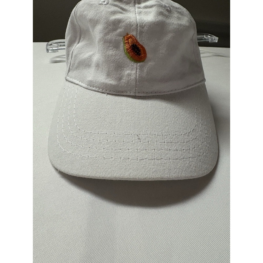 Papaya Hat White Adjustable Baseball Cap Embroidered Fruit Logo